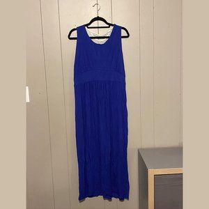 Blue Empire Waist Maxi Dress with Crocheted Back